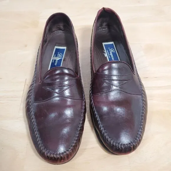 Bragano Cherry Brown Penny Loafers Mens Sz 8.5 Italy Cross 